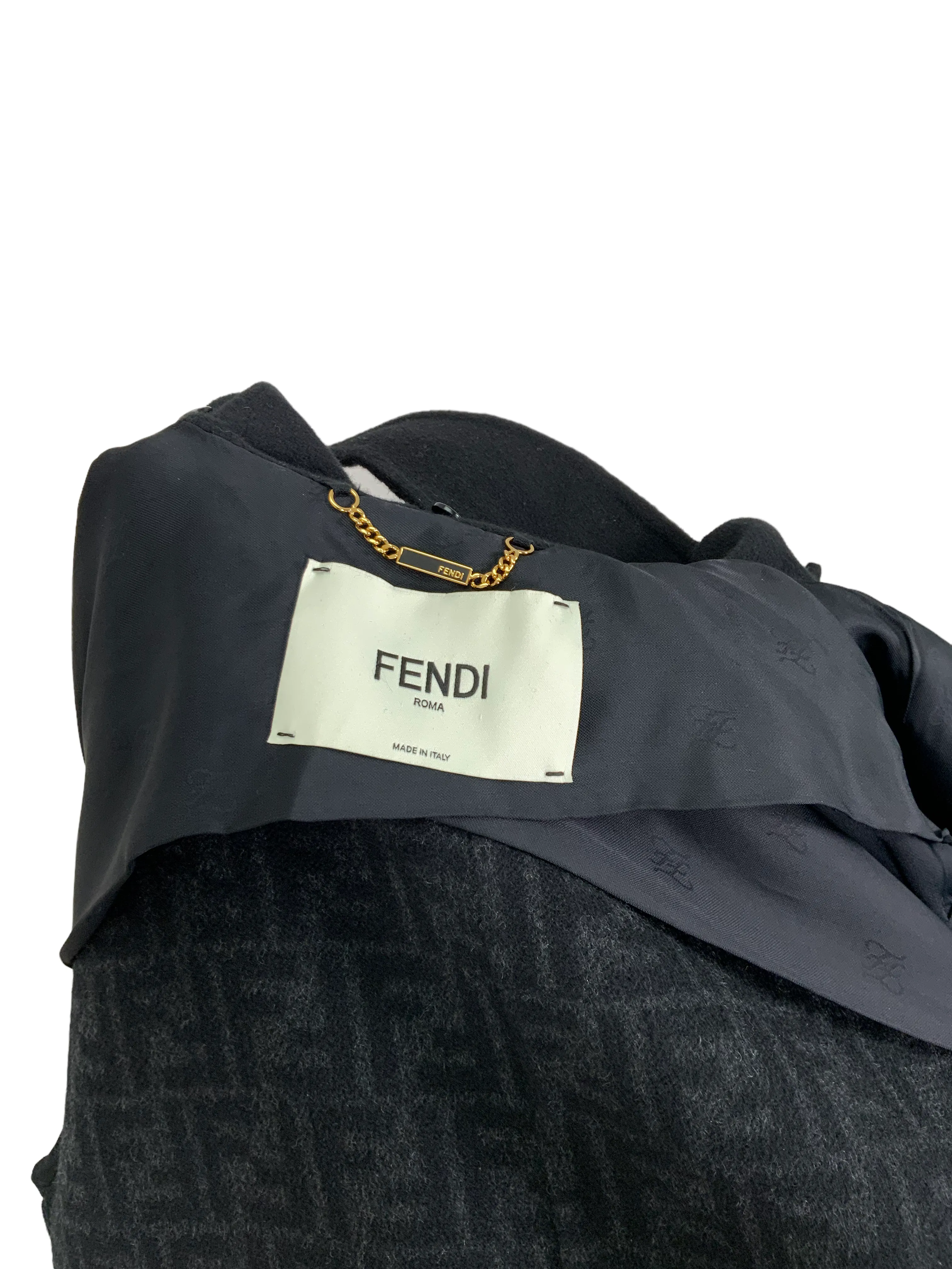 FENDI Wool Long Coat with FF Logo Belt Size M