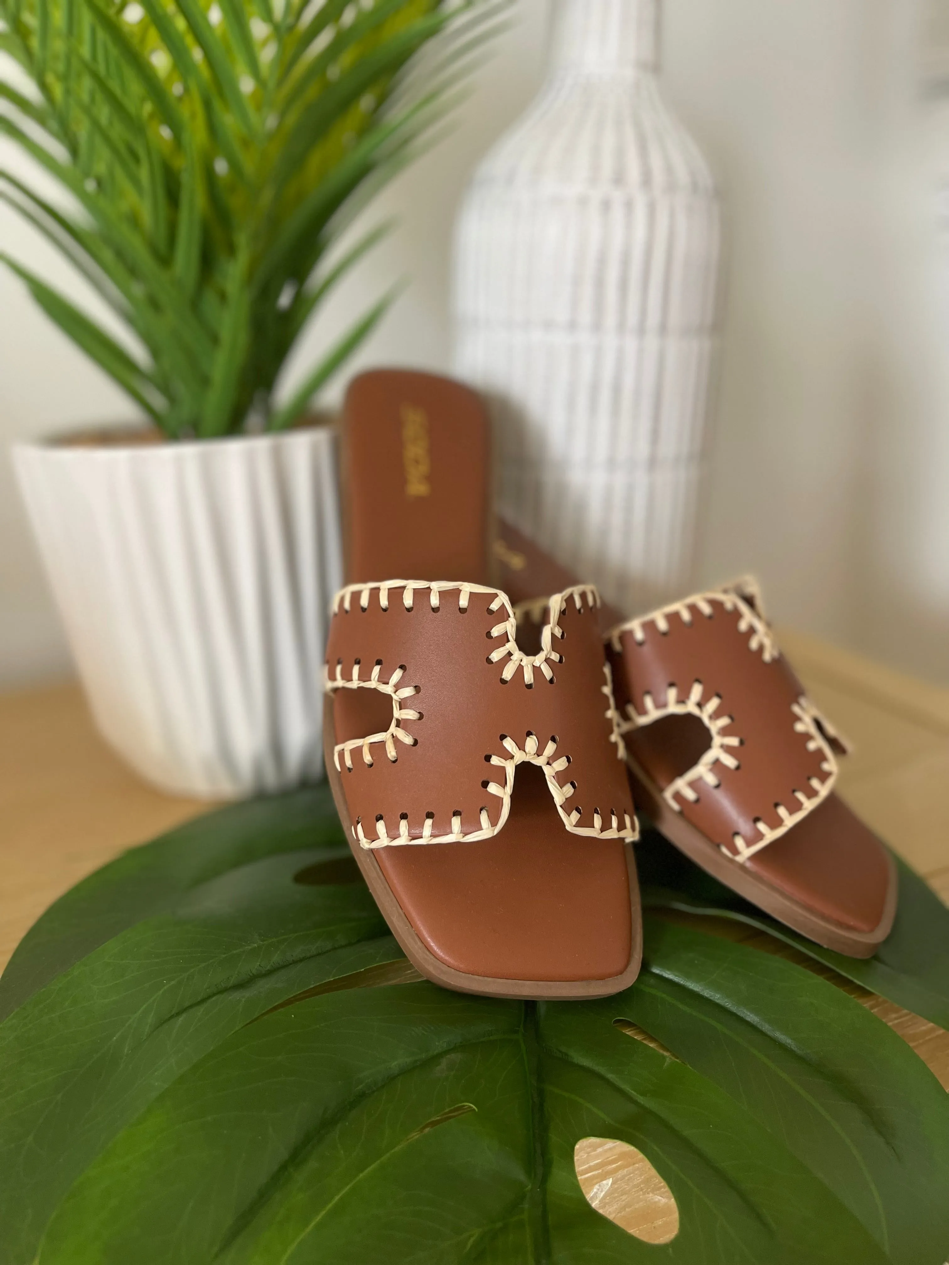 Finity H-strap Stitched Flat Slide Sandals *FINAL SALE*