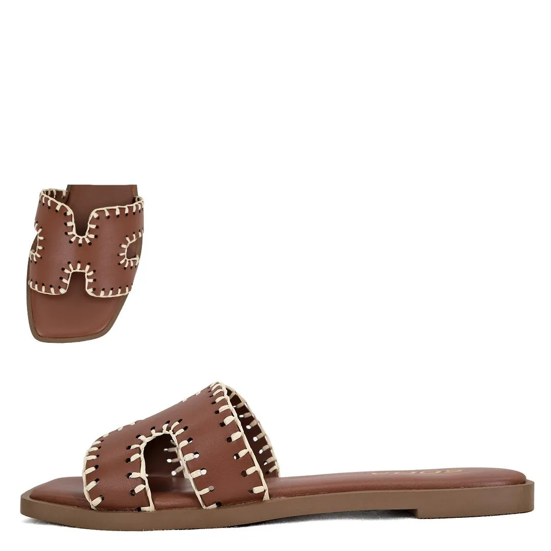 Finity H-strap Stitched Flat Slide Sandals *FINAL SALE*