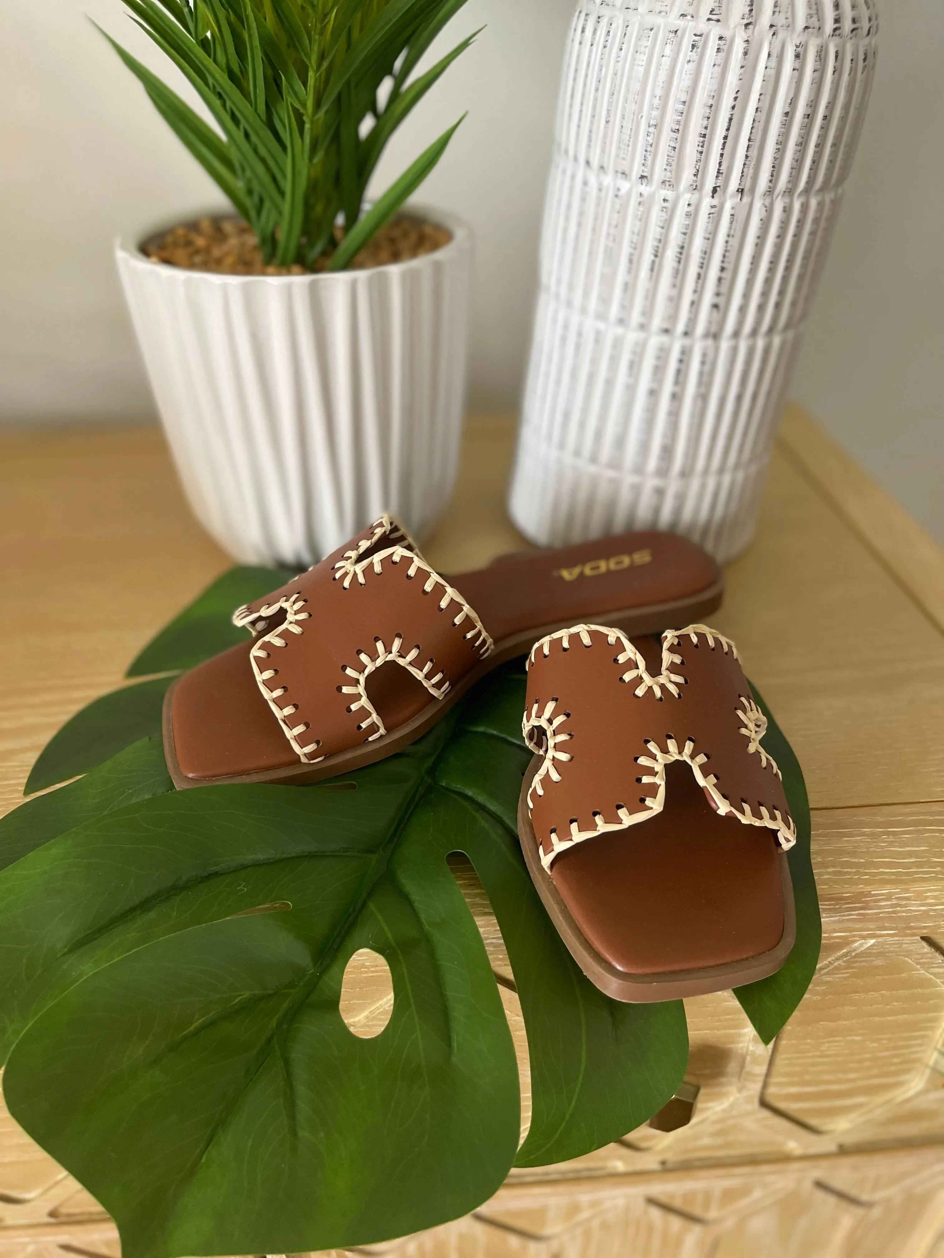 Finity H-strap Stitched Flat Slide Sandals *FINAL SALE*