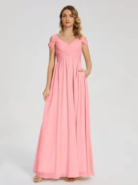 Flamingo Bridesmaid Dresses Charlee Flowy Split Chiffon Bridesmaid Dresses