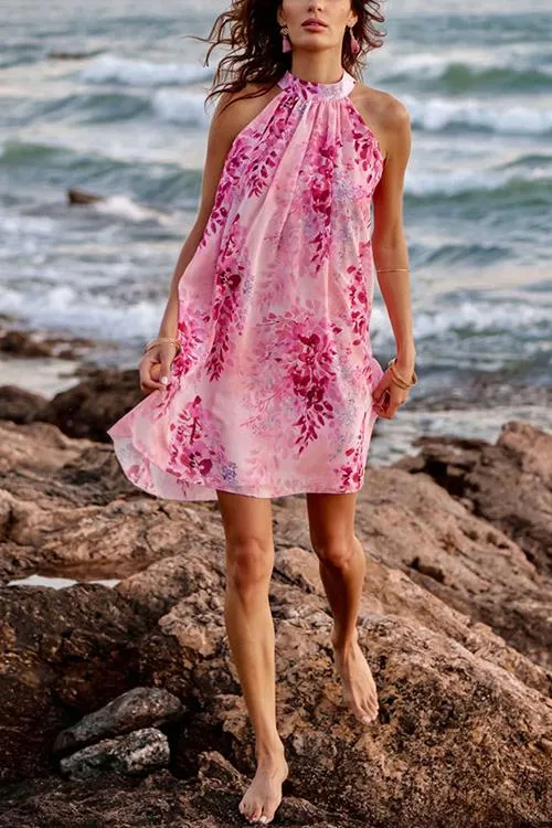 Floral Print Halter Neck Mini Dress