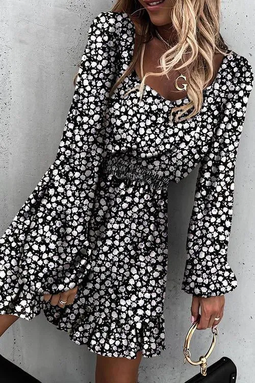 Floral Print Long Sleeve Mini Dress