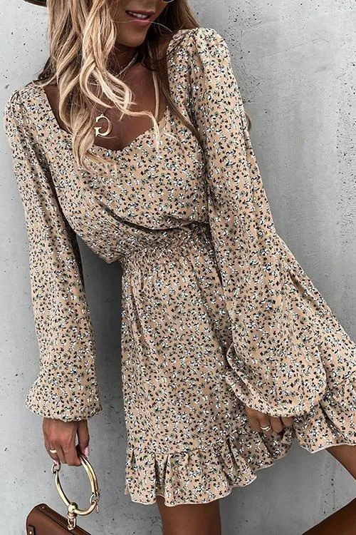 Floral Print Long Sleeve Mini Dress