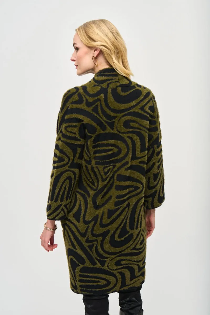 Geometric Print Eyelash Jacquard Sweater Coat