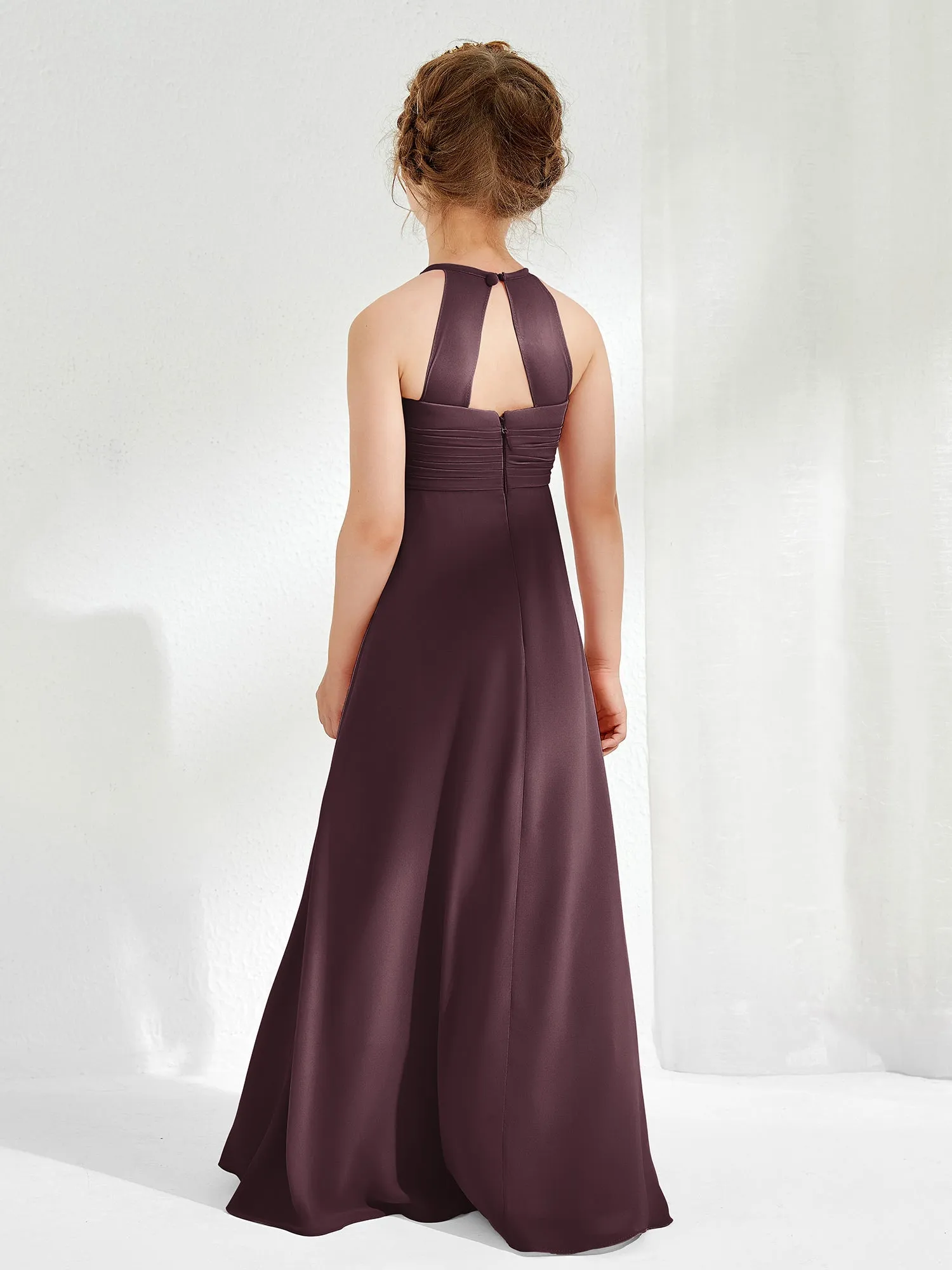 Halter Chiffon Junior Bridesmaid Dresses Cabernet