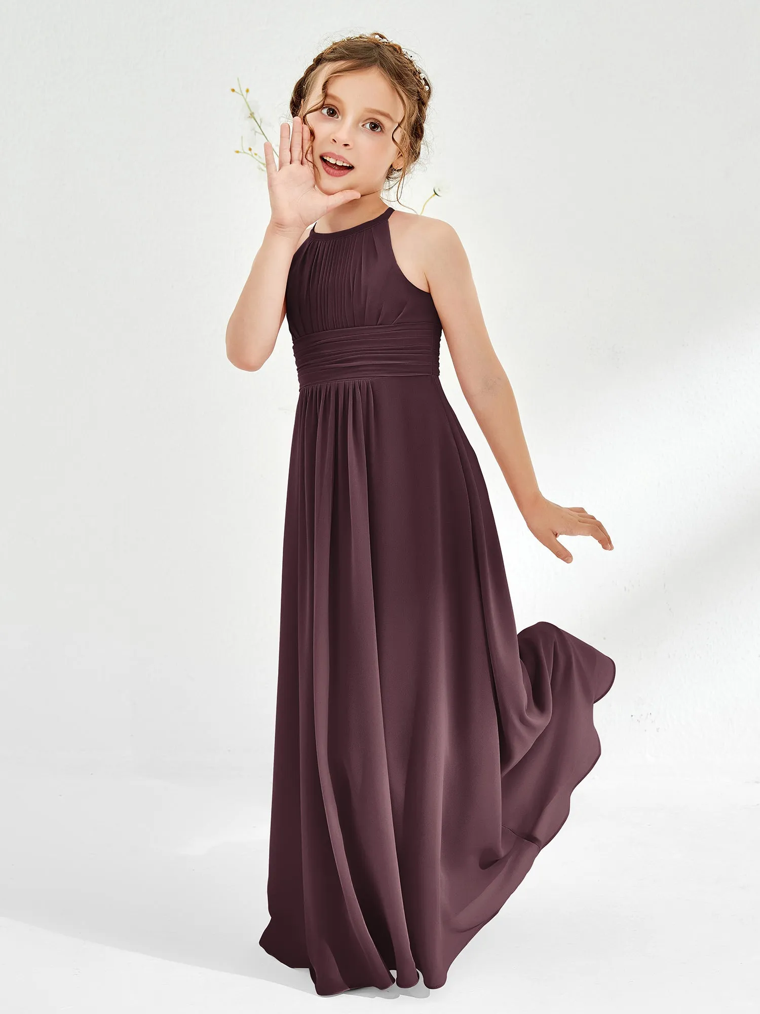 Halter Chiffon Junior Bridesmaid Dresses Cabernet