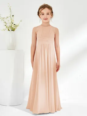 Halter Chiffon Junior Bridesmaid Dresses Pearl Pink