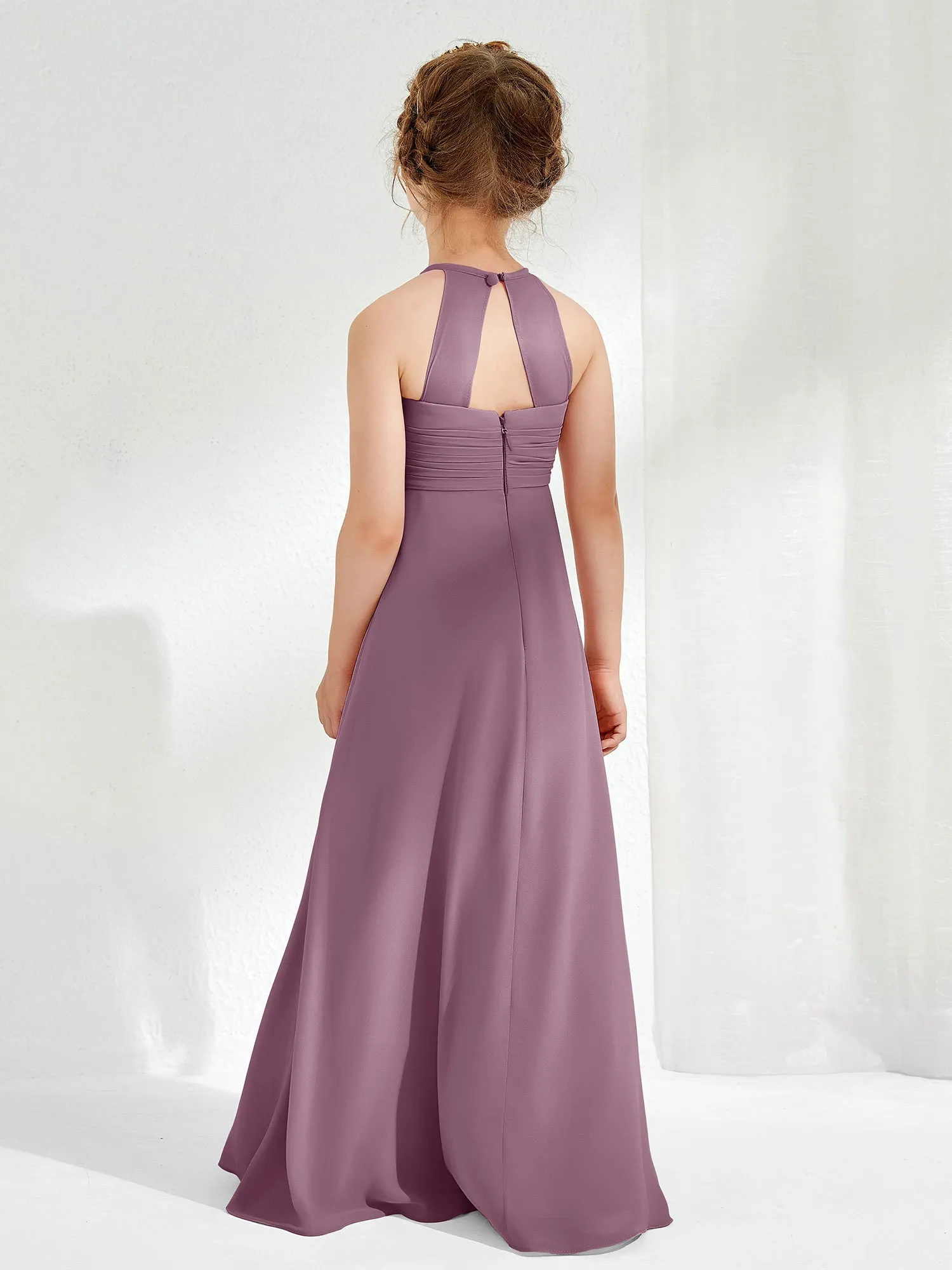 Halter Chiffon Junior Bridesmaid Dresses Wisteria