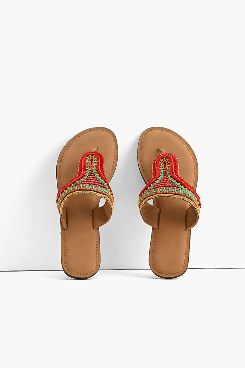 Indian-Tribal Fusion Beaded Slider Sandals