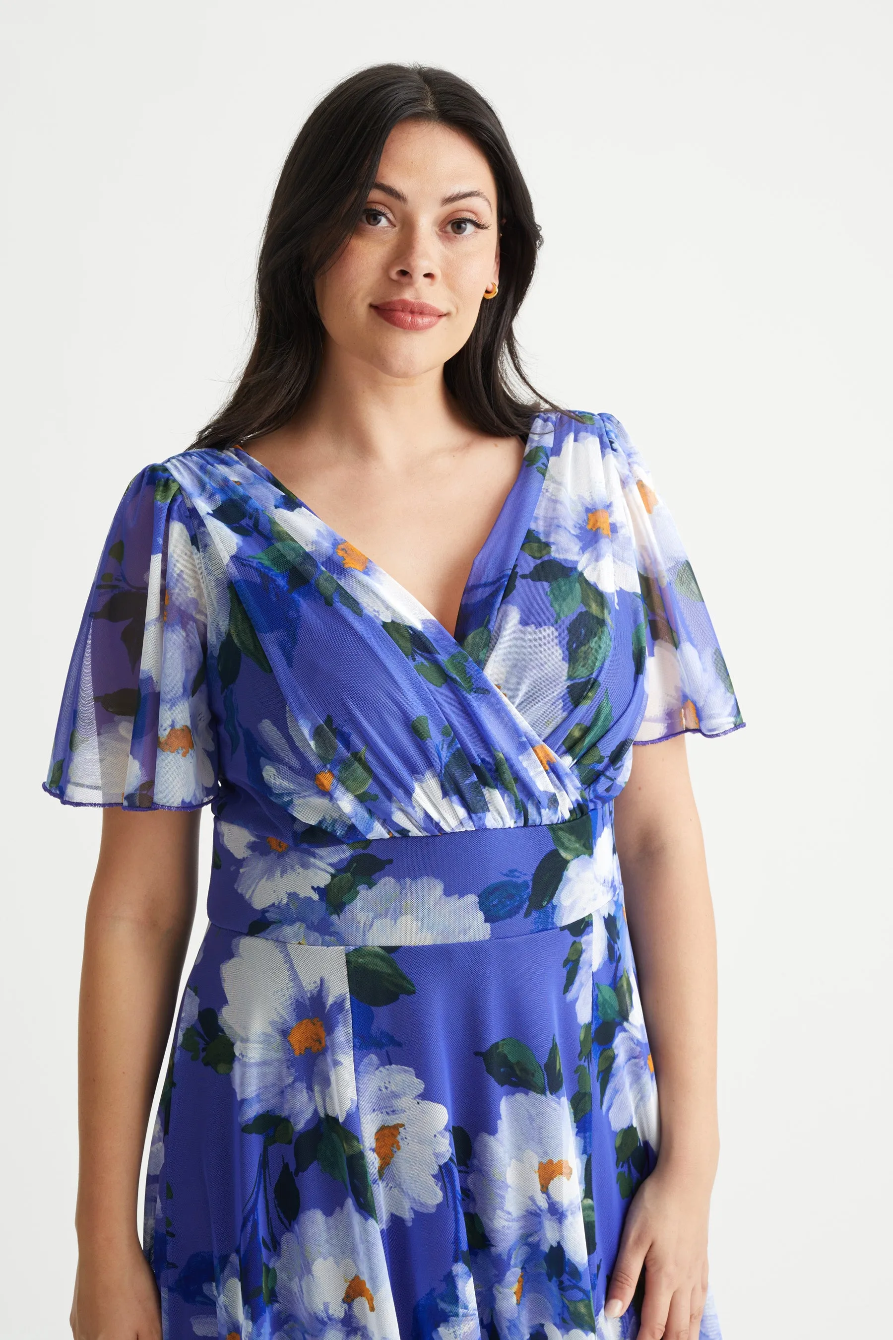 Isabelle Blue Daisy Float Sleeve Maxi Dress