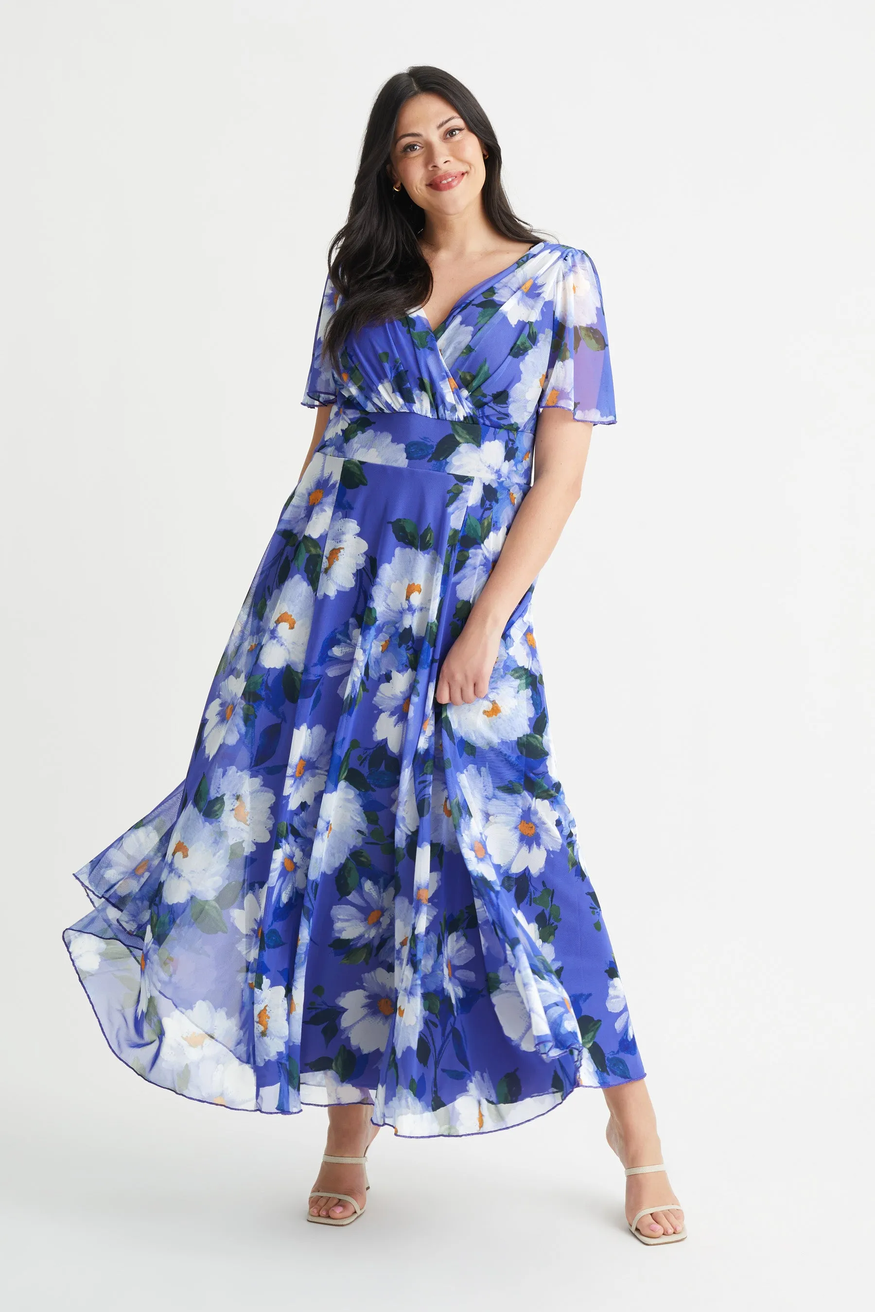 Isabelle Blue Daisy Float Sleeve Maxi Dress