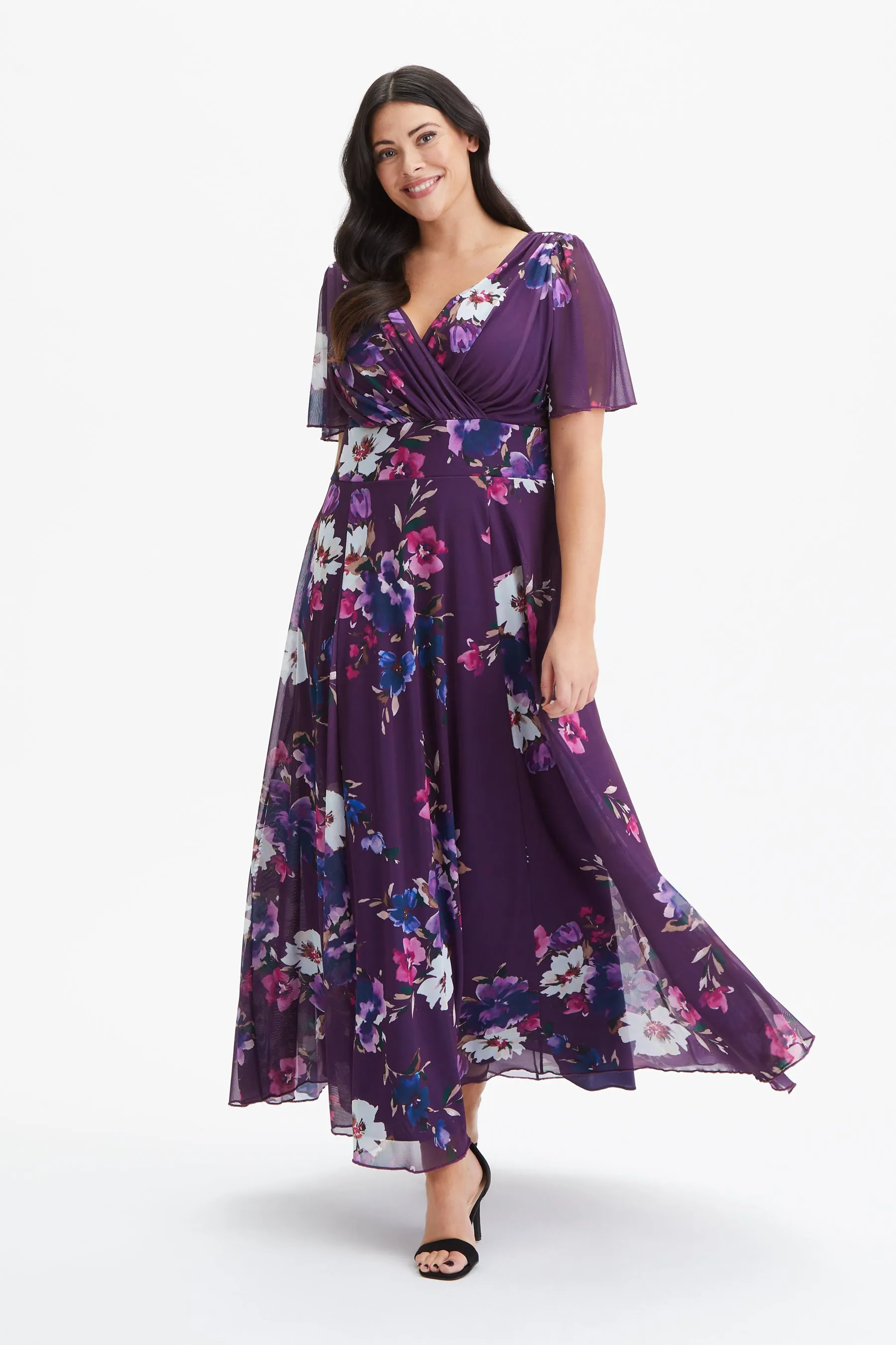 Isabelle Purple Blue Multi Float Sleeve Maxi Dress