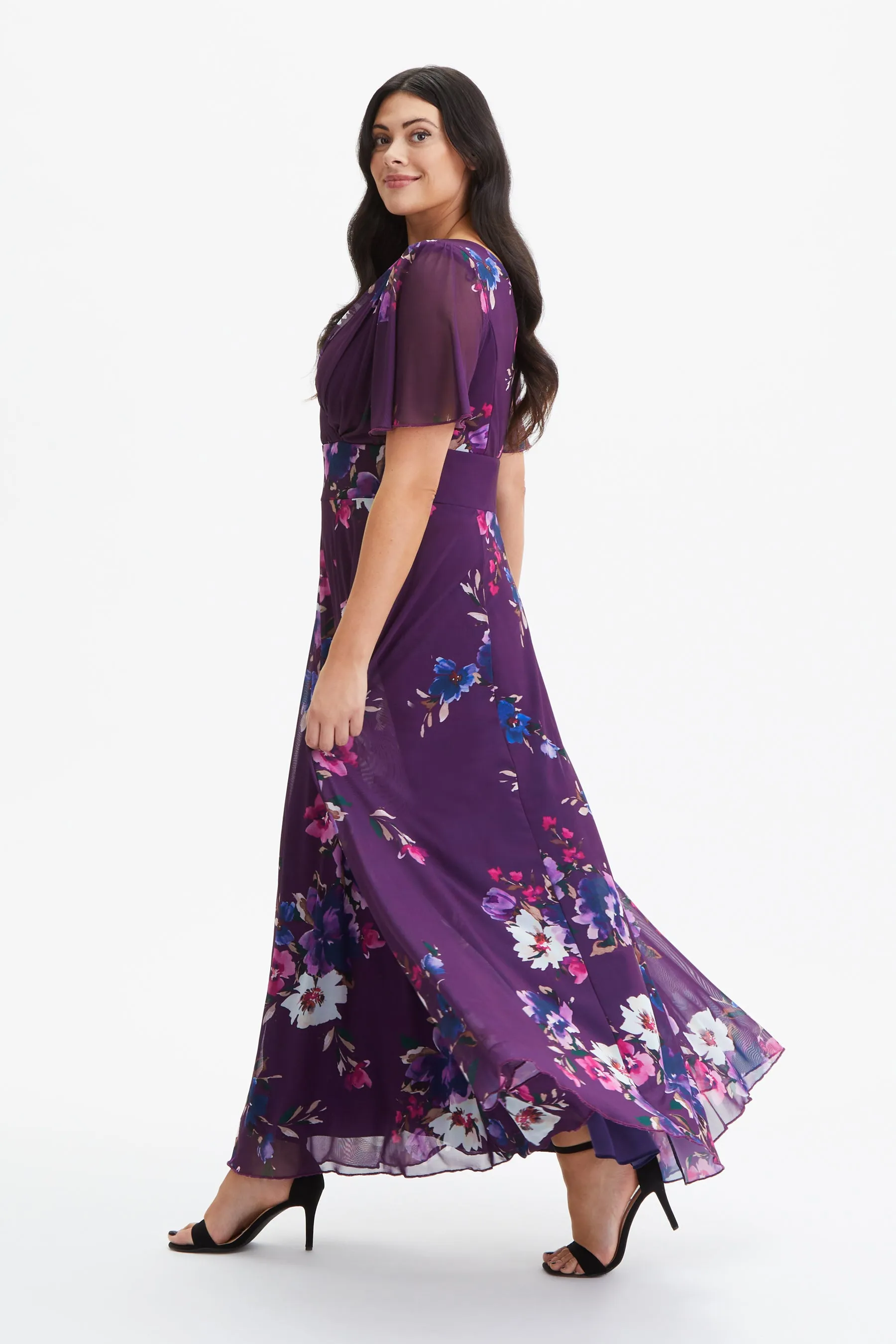 Isabelle Purple Blue Multi Float Sleeve Maxi Dress