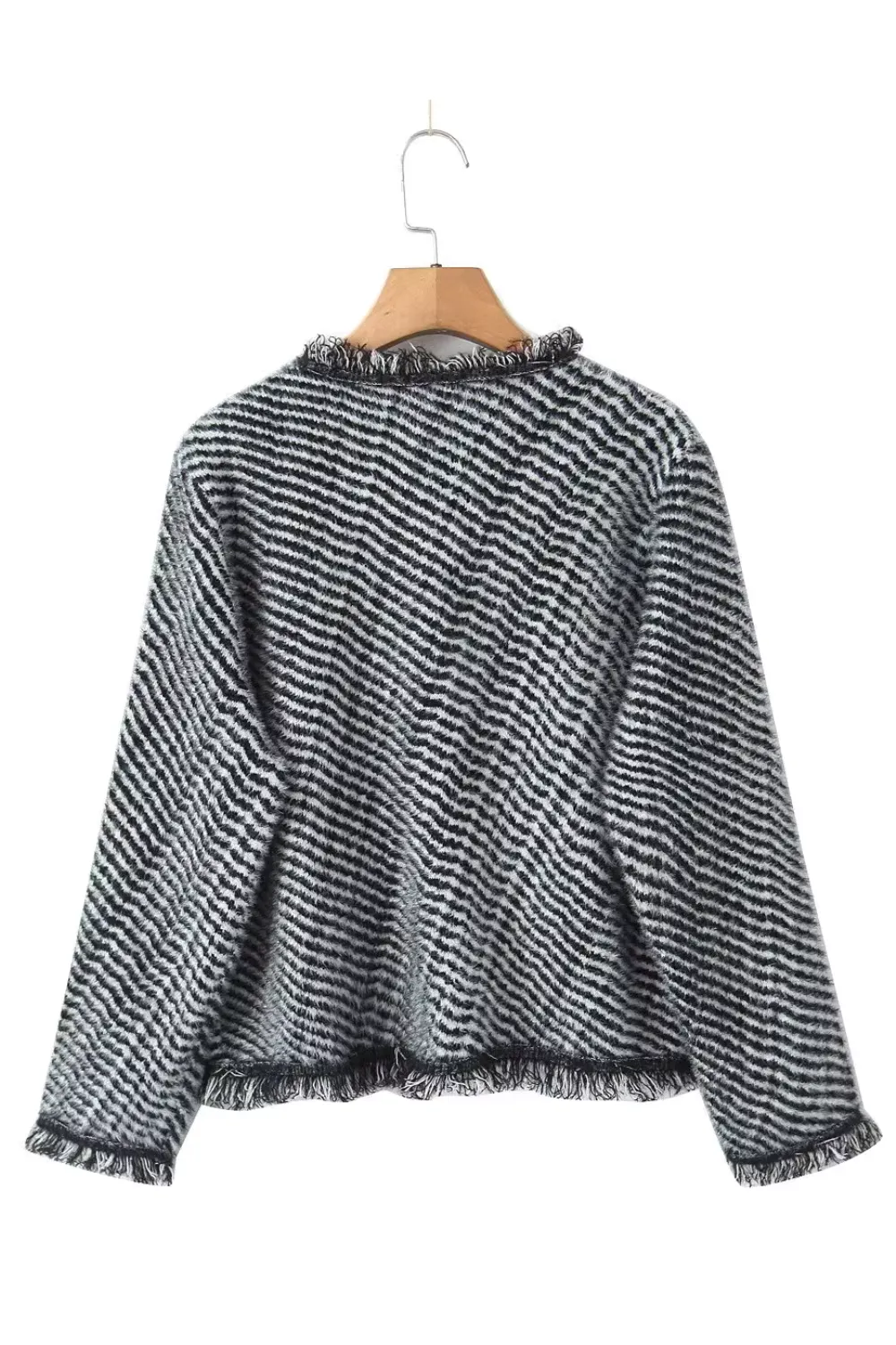 'Ivanna' V-Neck Stripe Fringe Button Jacket (2 Colors)