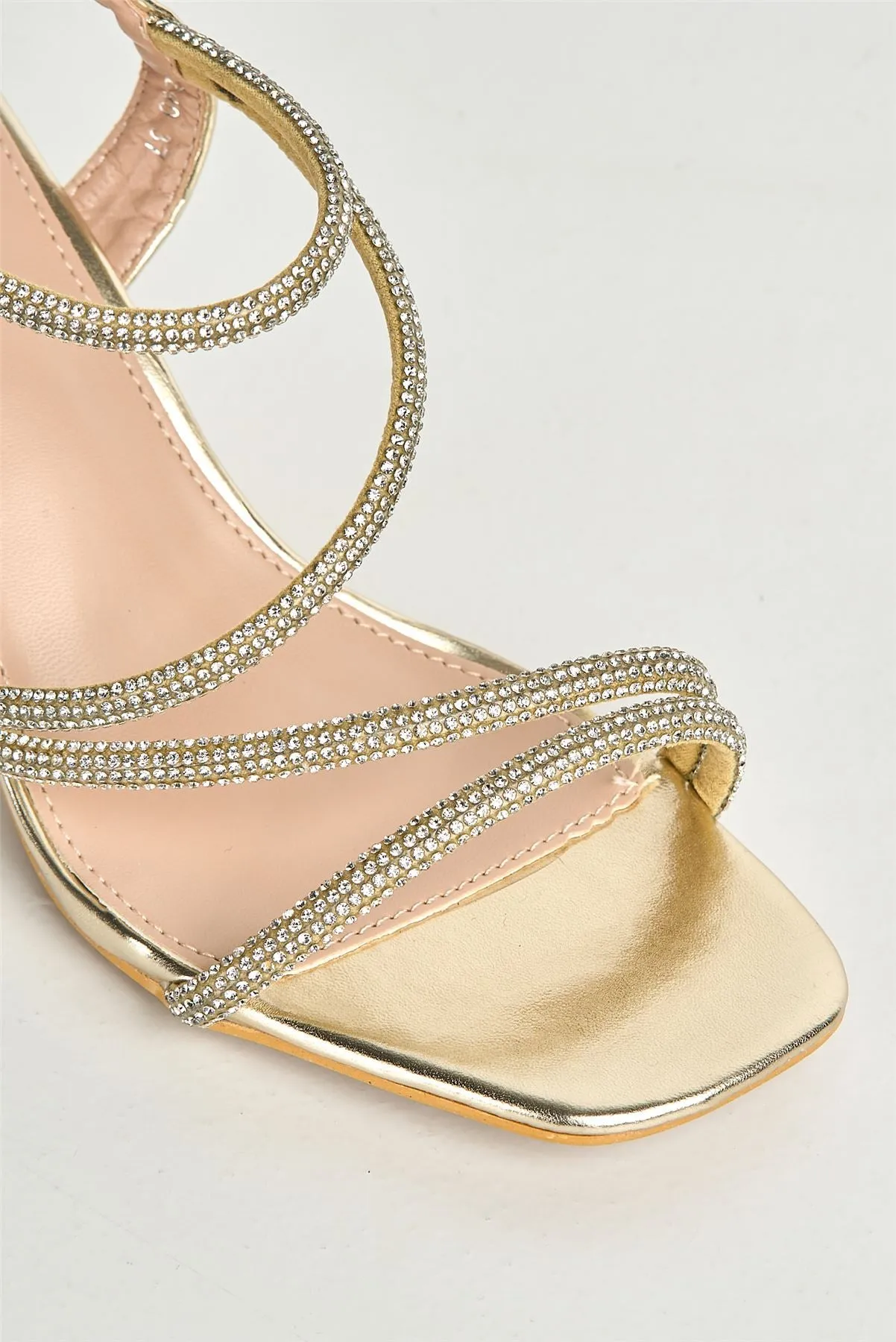 Kayli Diamante Strappy Block Heels in Gold