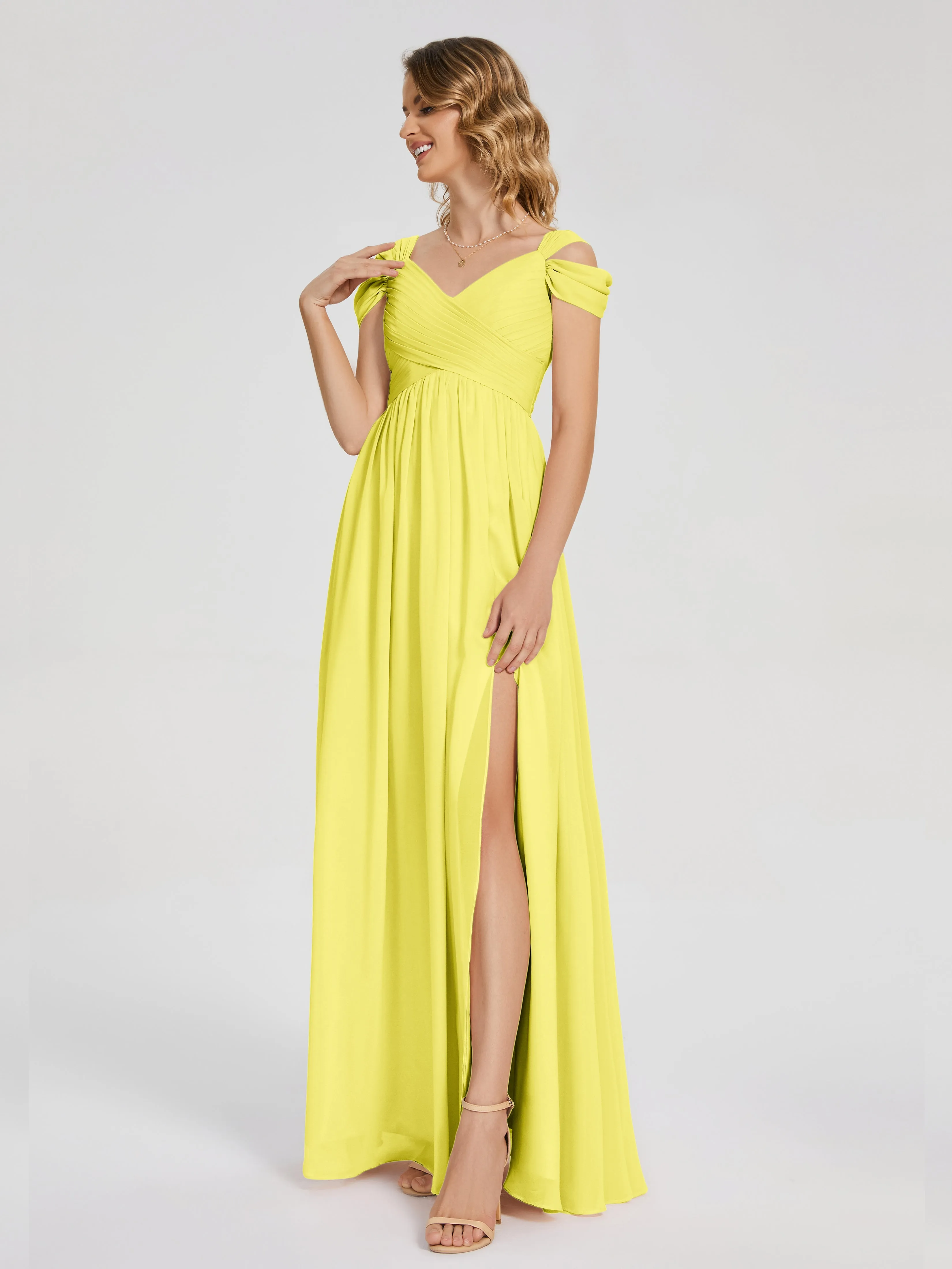 Lemon Yellow Bridesmaid Dresses Uk Charlee Flowy Split Chiffon Bridesmaid Dresses