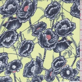 Light Lime/Navy Poppy Chiffon Fabric