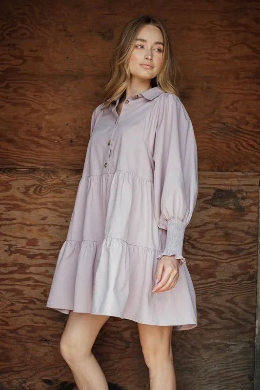 Long Sleeve Baby Doll Dress (Mauve)