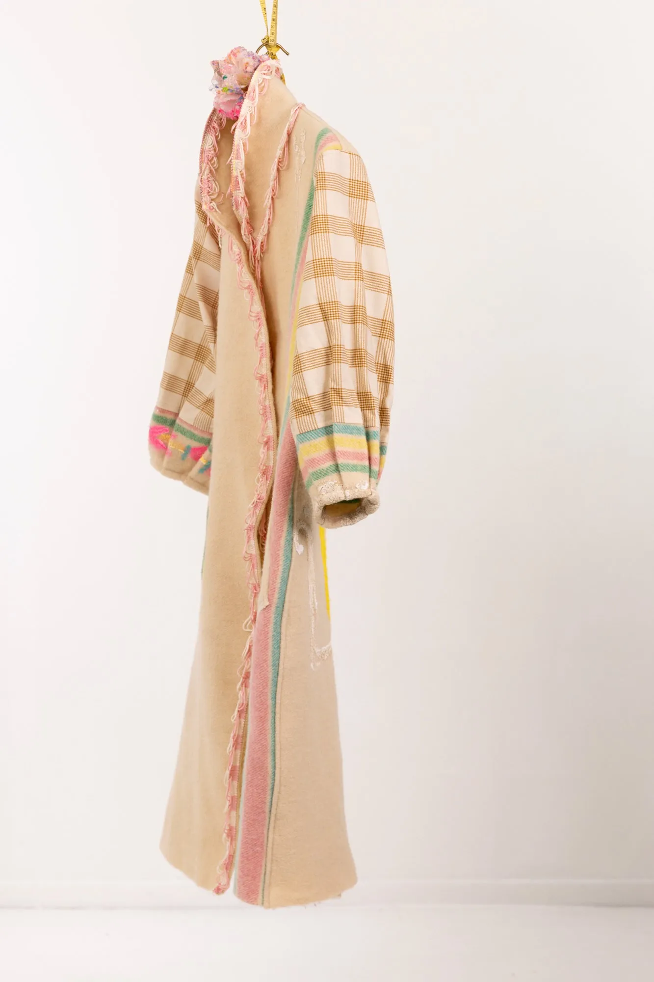 Love Notes Collection Vintage Wool Blanket with Double Fringe Trim Collar & LOVE Hand Painting Duster #COL25 Size M/L