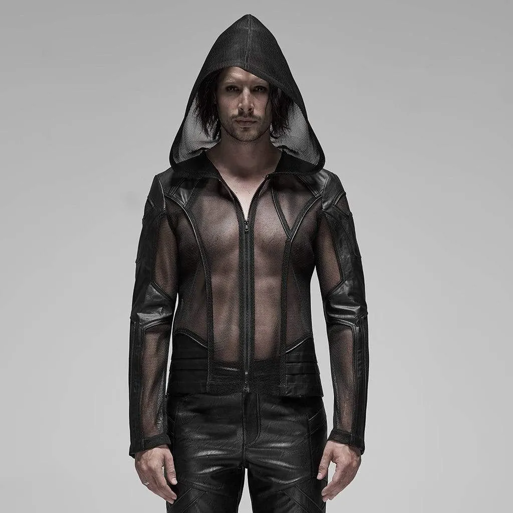 Men's Punk Sheer Mesh Hooded Coats