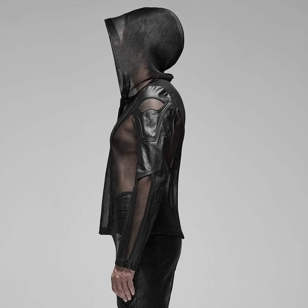 Men's Punk Sheer Mesh Hooded Coats