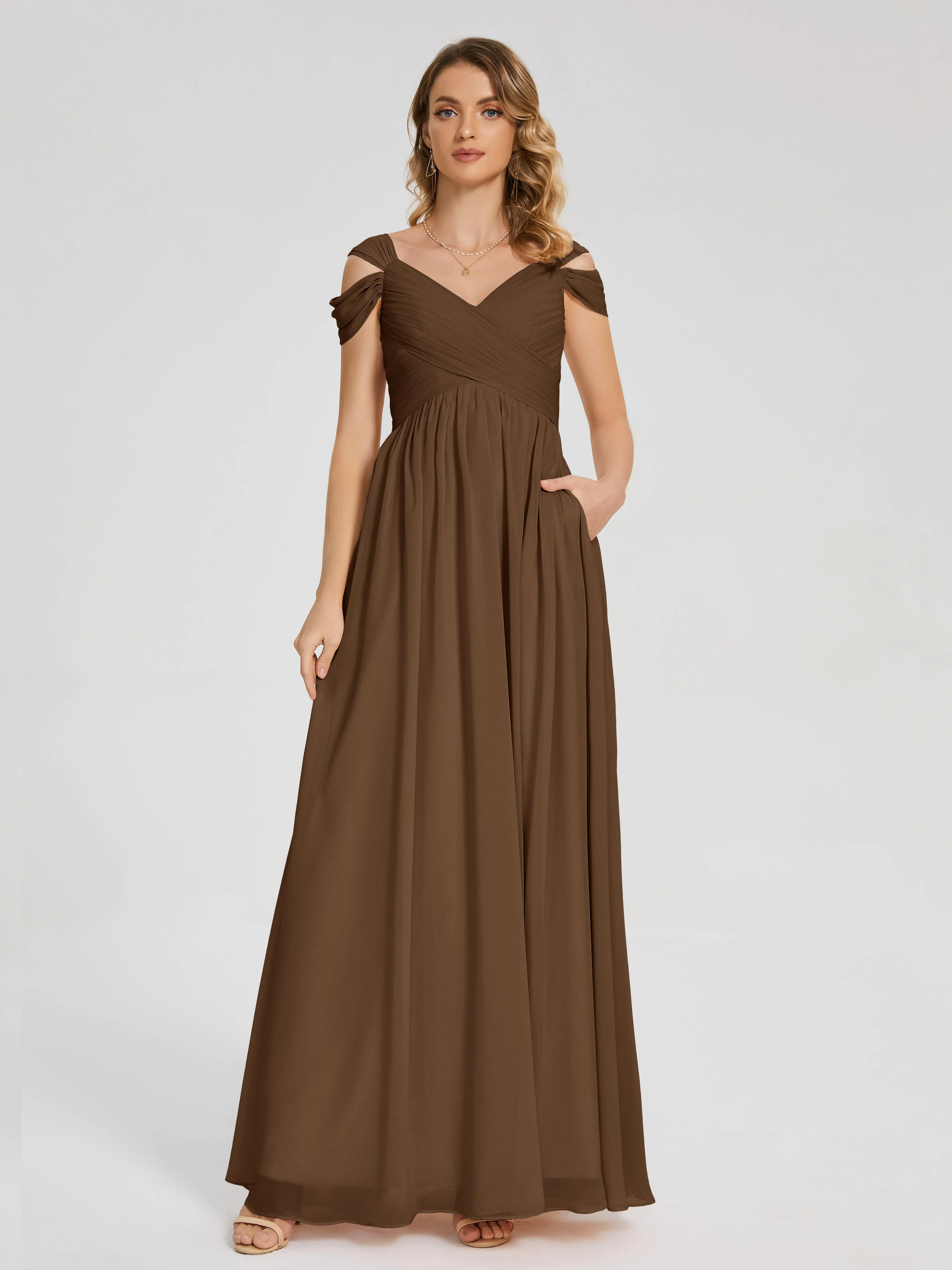 Modest Brown Bridesmaid Dresses Charlee Flowy Split Chiffon Bridesmaid Dresses