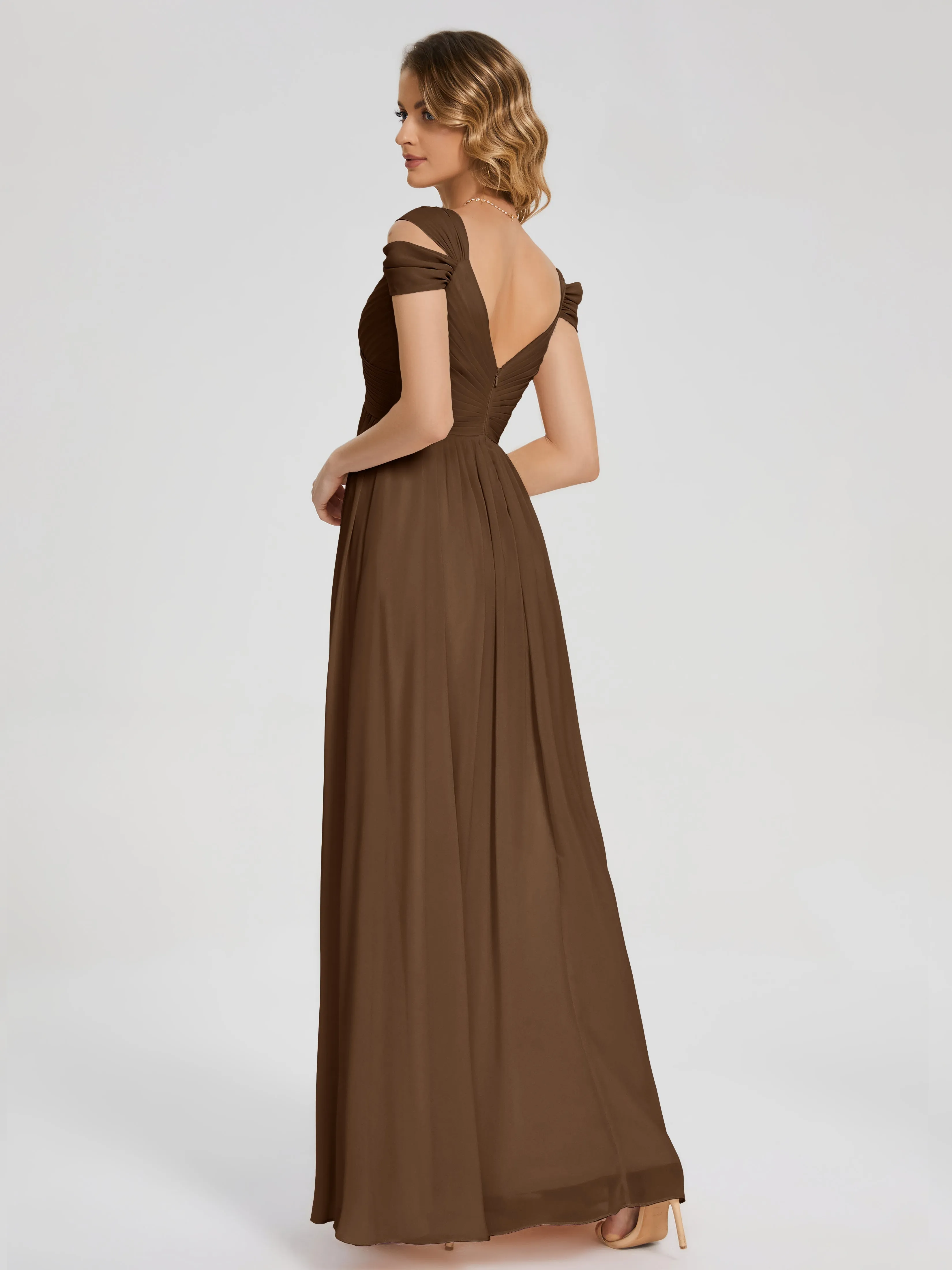 Modest Brown Bridesmaid Dresses Charlee Flowy Split Chiffon Bridesmaid Dresses