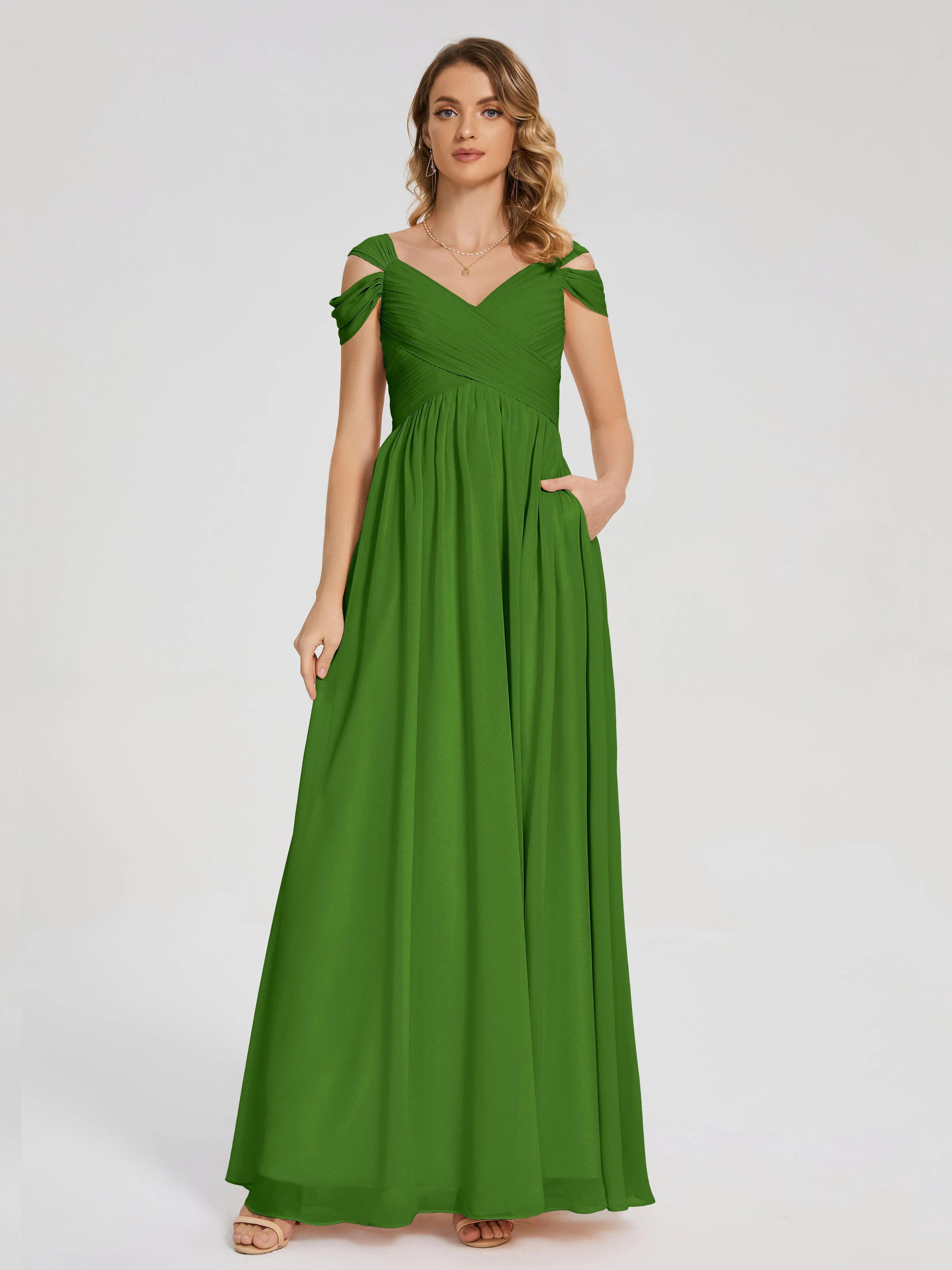 Mossy Green Bridesmaid Dresses Charlee Flowy Split Chiffon Bridesmaid Dresses