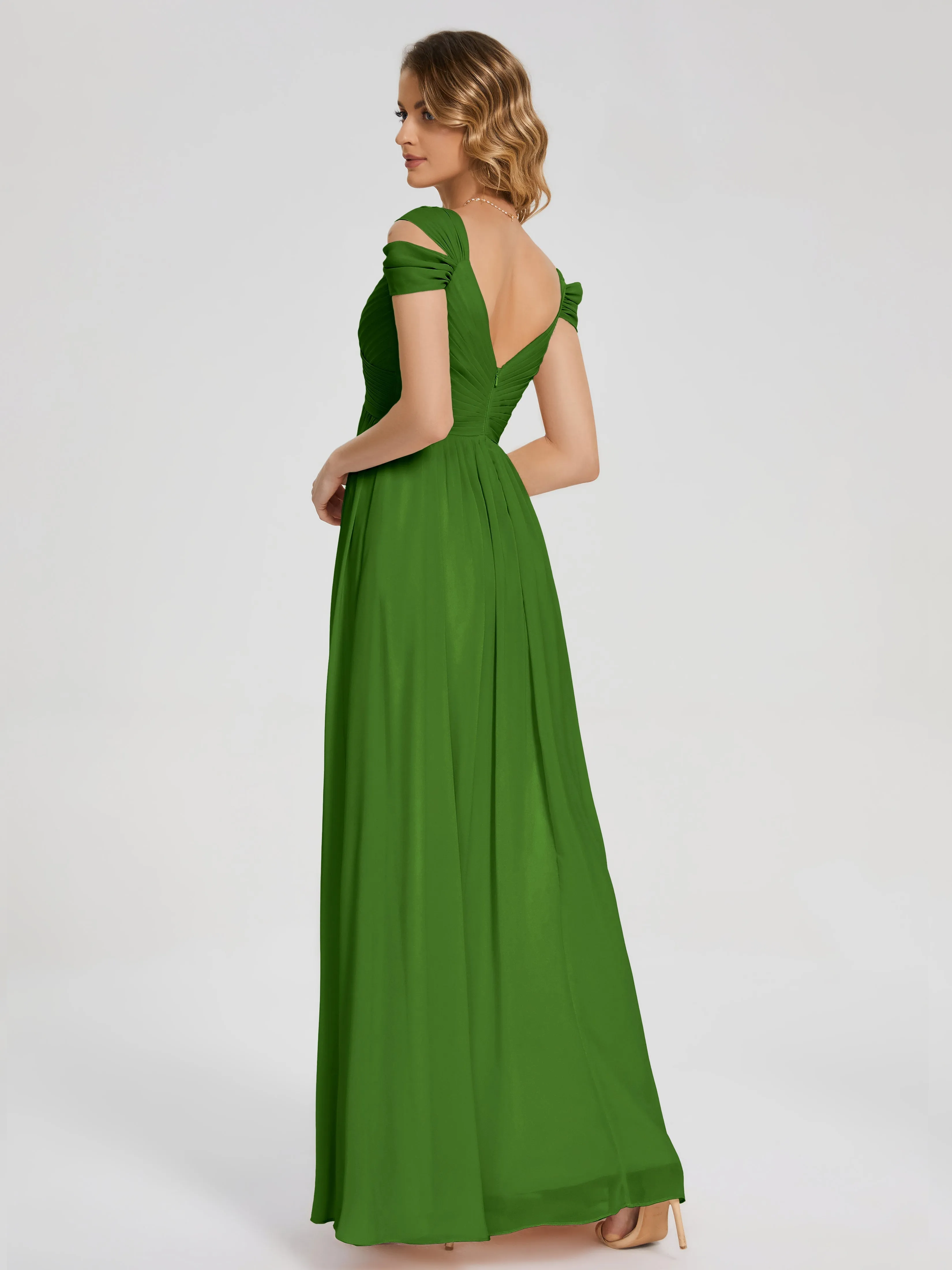 Mossy Green Bridesmaid Dresses Charlee Flowy Split Chiffon Bridesmaid Dresses