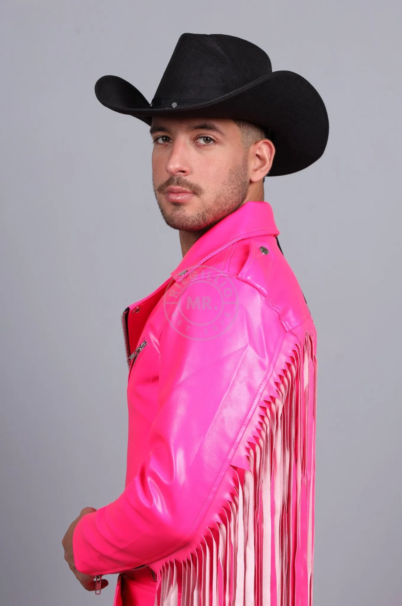 MR. Fringe Biker Jacket - Neon Pink