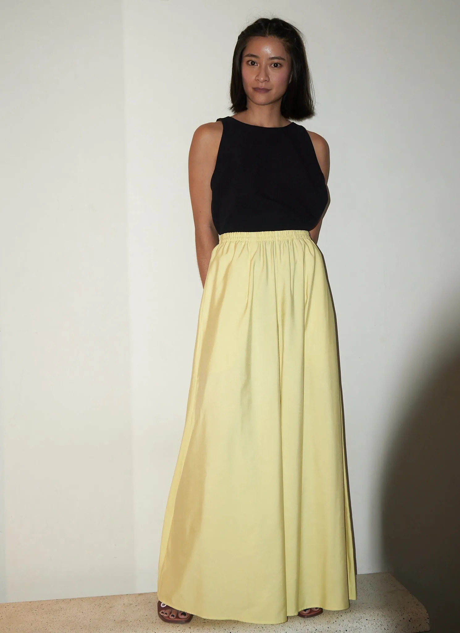 Ochna Long Wide Leg Pocket Pant w/ Elastic in Lemon