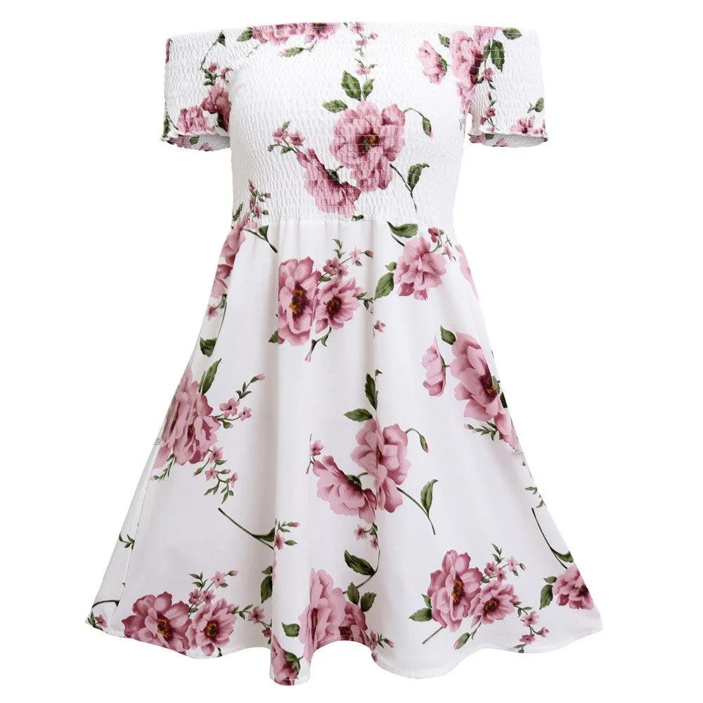 OFF-THE-SHOULDER FLORAL A-LINE DRESS