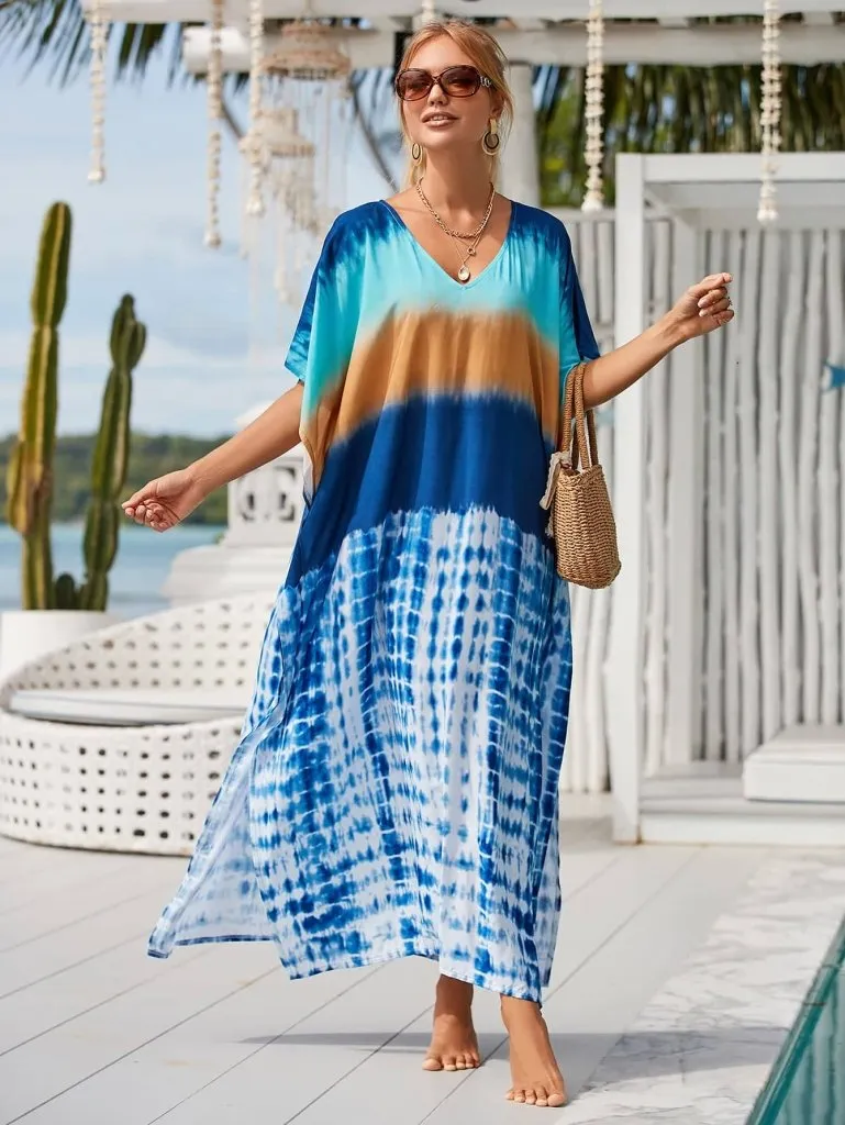 Patterned V Neck Summer Kaftan Dresses