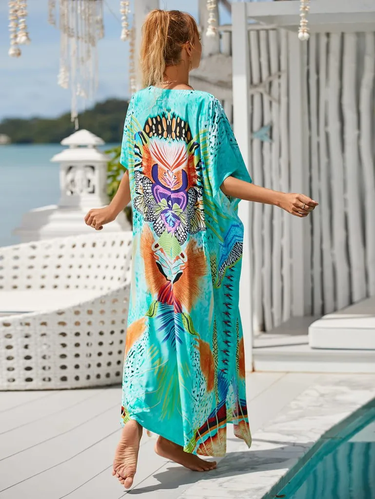 Patterned V Neck Summer Kaftan Dresses