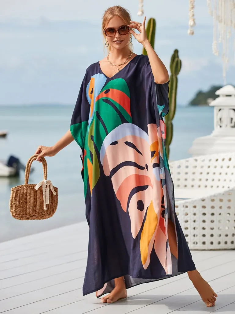 Patterned V Neck Summer Kaftan Dresses