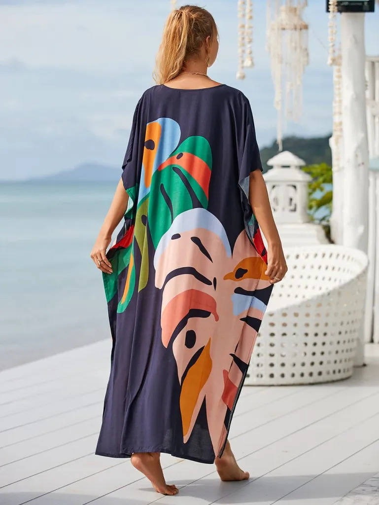 Patterned V Neck Summer Kaftan Dresses