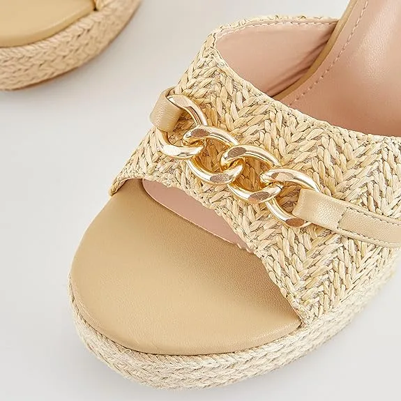 Platform Chain Apricot Open Toe Espadrille Wedge Sandals