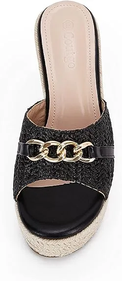 Platform Chain Apricot Open Toe Espadrille Wedge Sandals