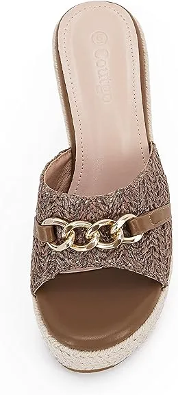 Platform Chain Apricot Open Toe Espadrille Wedge Sandals