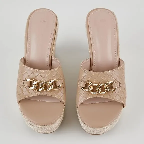 Platform Chain Apricot Open Toe Espadrille Wedge Sandals