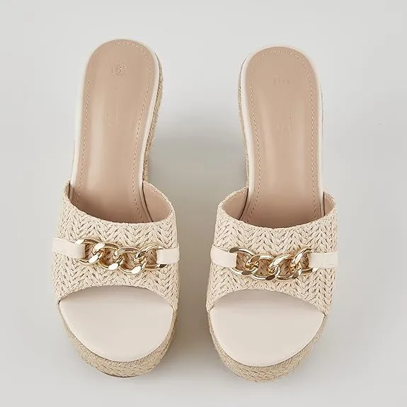 Platform Chain Apricot Open Toe Espadrille Wedge Sandals