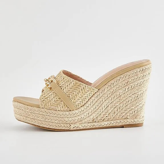 Platform Chain Apricot Open Toe Espadrille Wedge Sandals