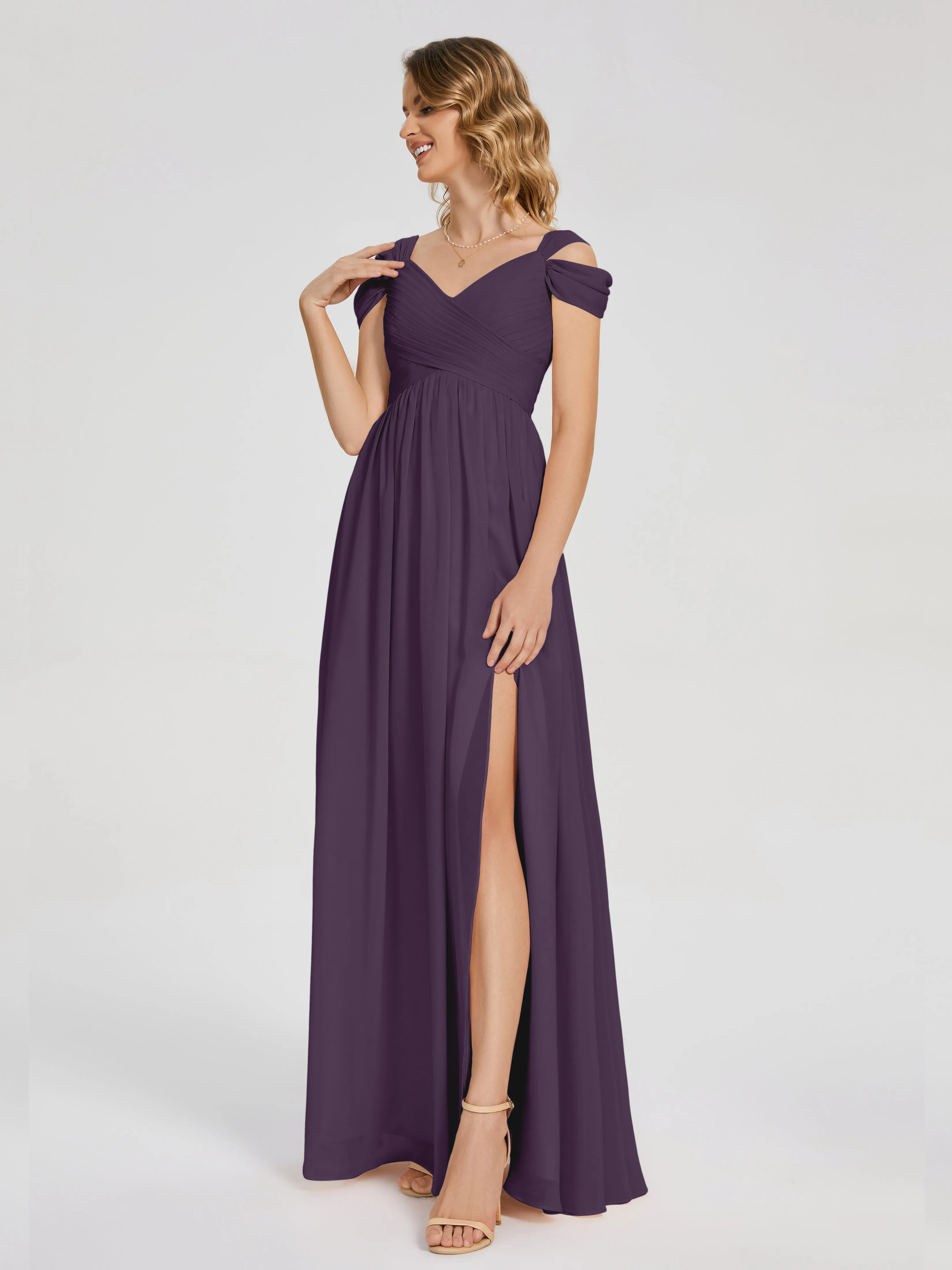 Plum Bridesmaids Charlee Flowy Split Chiffon Bridesmaid Dresses