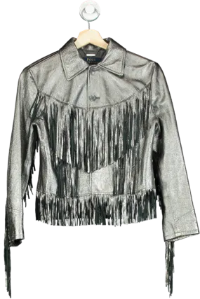 Polo Ralph Lauren Silver Fringe Leather Jacket UK 6