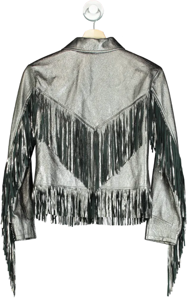 Polo Ralph Lauren Silver Fringe Leather Jacket UK 6