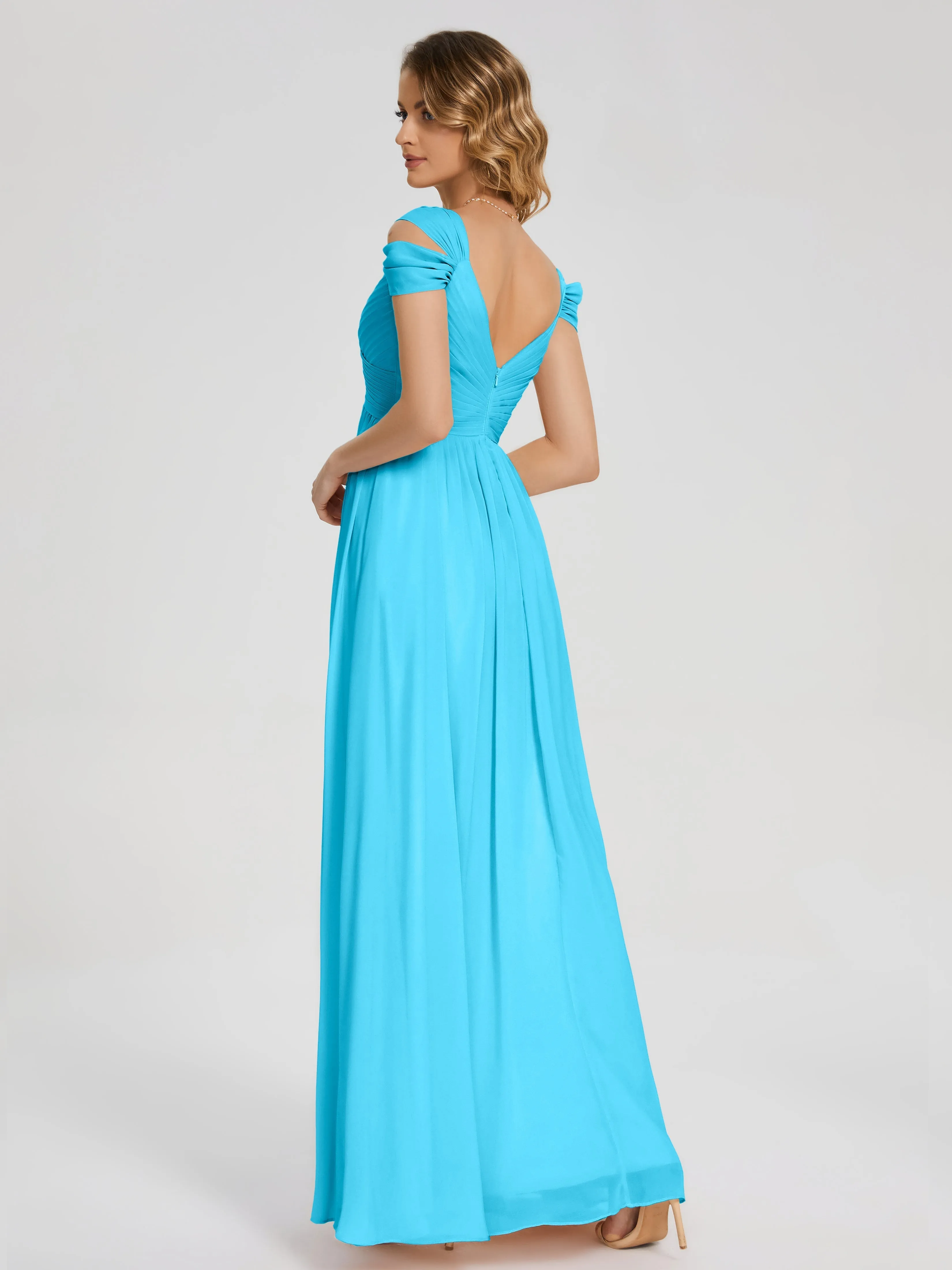 Pool Blue Bridesmaid Dresses Uk Charlee Flowy Split Chiffon Bridesmaid Dresses