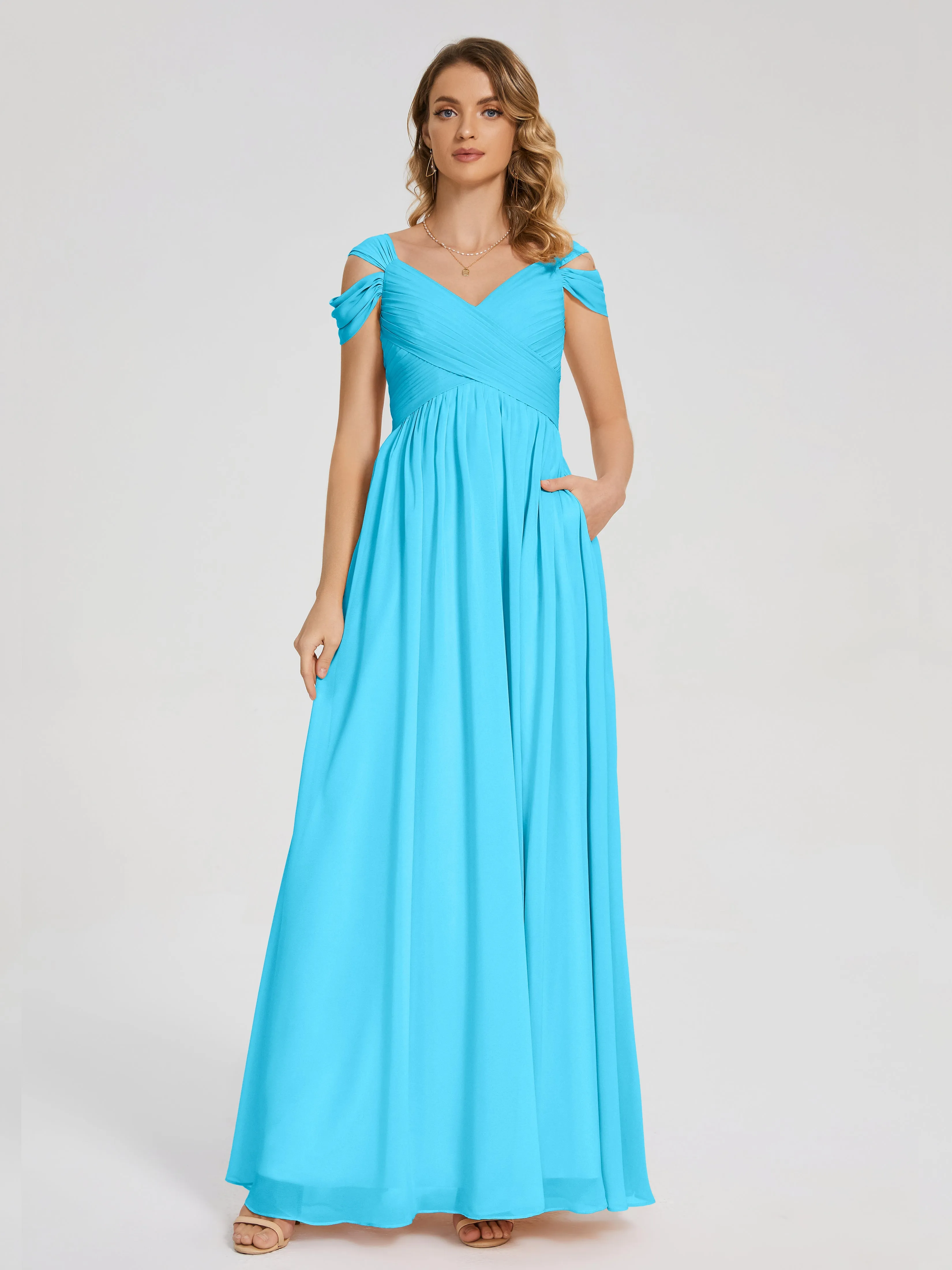 Pool Blue Bridesmaid Dresses Uk Charlee Flowy Split Chiffon Bridesmaid Dresses