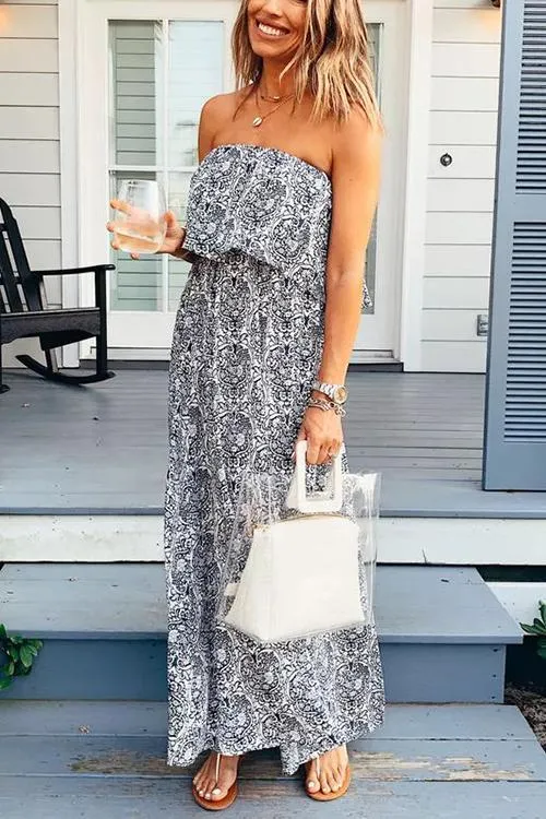 Print Off Shoulder Maxi Dress