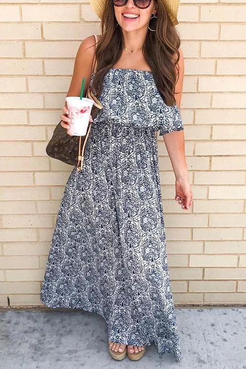 Print Off Shoulder Maxi Dress